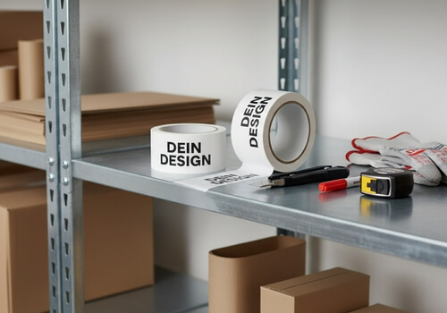 Klebeband mit Logo in Regal